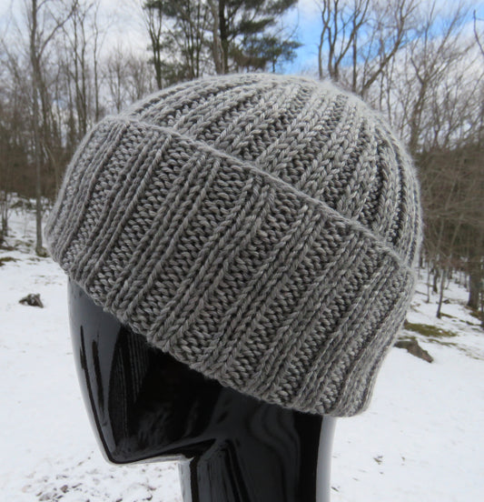 HAT - Traditional Ribbed Watchman/Woman Cap in Silk/Merino/Sea Cell - Silver